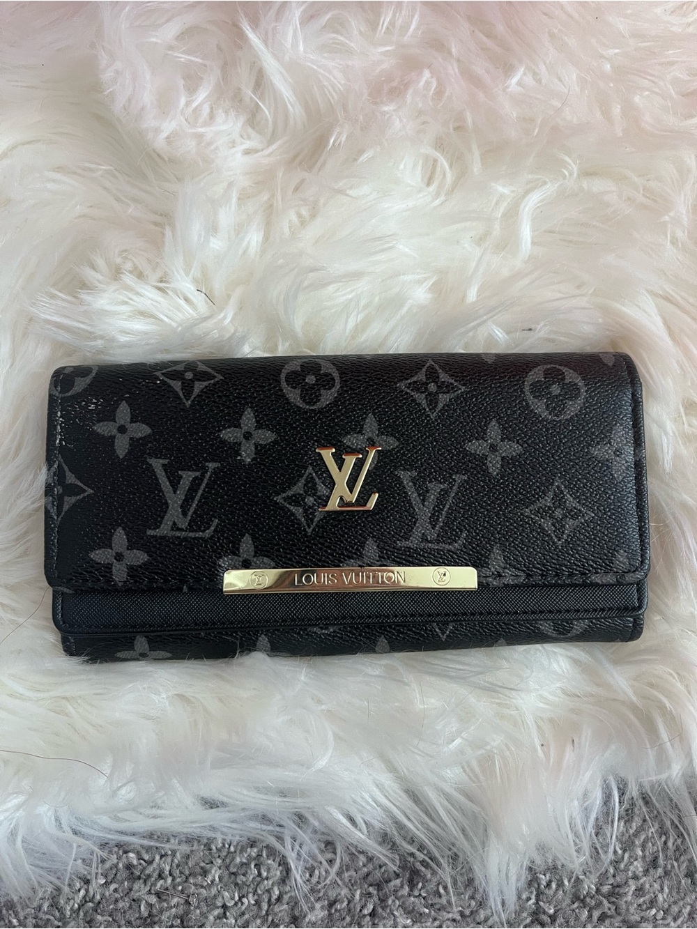 Louis Vuitton Black Monogram Eclipse Fold Wallet with Gold Hardware